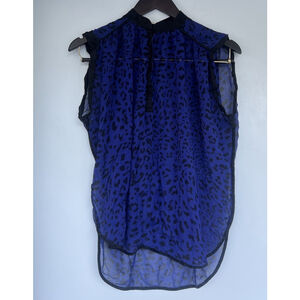 Rebecca Taylor Animal Leopard Print Sheer Sleeveless Blouse Mob Wife Lightweight